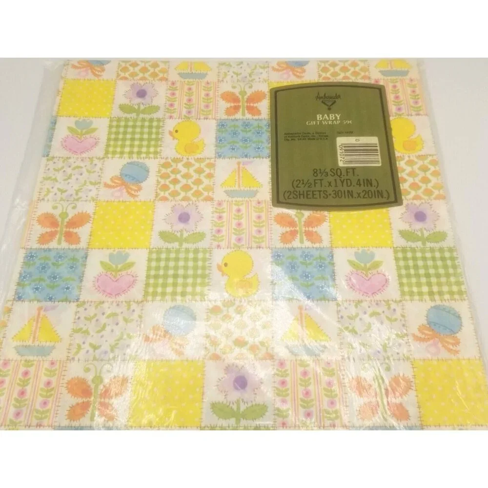 Vintage Gift Wrap Hallmark American Greetings Baby Shower NIP Lot of 3